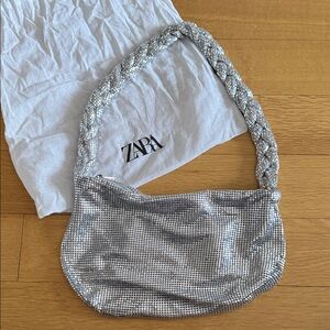 Zara Silver Braided Shoulder Bag
